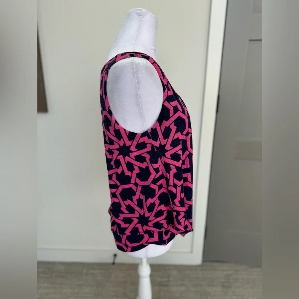 Tori Richard Honolulu Hawaii Pink Navy Sleeveless Small Stretch Shirt top Tank - Picture 6 of 9